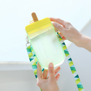(Cle)Topstudio BabyGo 300ML Cute Water Bottles with Straws Creative Kawaii Popsicle Cups Leakproof Plastic Popsicle Bottles with Shoulder Strap