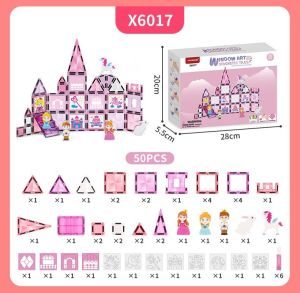 Princess Castle Magnetic Building Blocks Toy Colorful Window DIY Construction Gift for Girls Non-Bakable Magnetic Puzzle Pieces