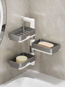 Rotating Double Layer Soap Dish Wall Mounted Bathroom Storage Shelf No Drilling Required High End Home Use Multi Layer Soap Holder
