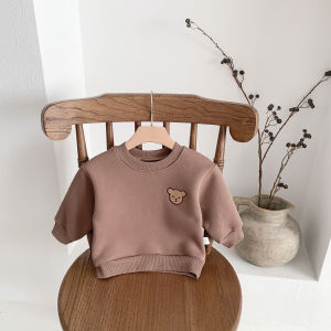Infant Childrens Clothes Spring and Autumn New Fleece Sweater Boys and Girls Baby Thin Velvet Super Cute Warm Striped Bear Top