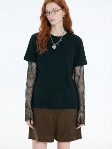 Lace Paneling Two-layer Design T-Shirt