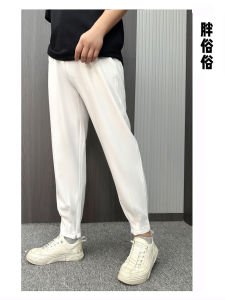 plus Size Ice Silk Casual Pants 2024 Spring Straight Leg Youth Trend Long Trousers Big Size West Pants Directed Pleating