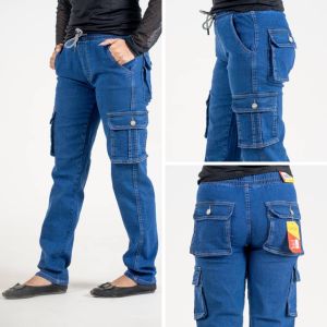 Wanita New Cargo Jeans Soft Denim Cargo Pants Relaxed Fit 6 Pockets Sizes 28-40
