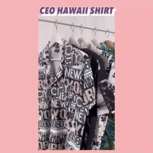 ผ้าไหมอิตาลี ซึ่งเป็นเสื้อฮาวายสงกรานต์ ลายต้นมะพร้าว วิวทะเล รหัส C123