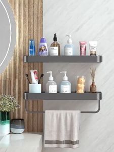 [OKLIFE.SG] Bathroom shelf/Shampoo Holder/Rack/toilet rack bathroom shelving/Towel Rack/Gun GreyBlack Bathroom rack
