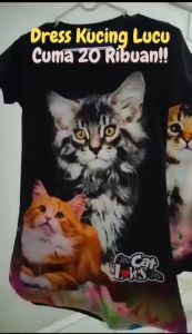 DRESS ANAK PEREMPUAN /PAKAIAN ANAK PEREMPUAN / DIGITAL PRINT / MOTIF GAMBAR KUCING 1 -10 TAHUN
