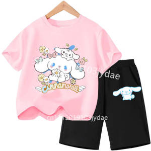 52TOYS | Cute Cartoon Cinnamoroll Printed Kids T-Shirt Set Soft Comfortable Summer Casual Clothing for 2-12 Year Boys Girls Shirt Suit