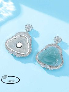 Gold Plated 925 Sterling Silver Buddha Pendant Unset Emerald Stone Luxury Open Back Design Fashionable Ethnic Style Jewelry