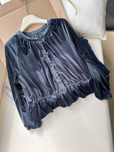 QINGNAER | Elegant Velvet Long Sleeve Waist-Cinching Womens Shirt