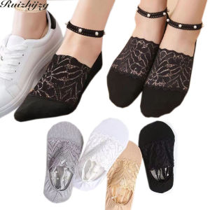 Ruizhijzg Hàng sẵn có New cotton Ngọc Trai Pha Ren lên Vớ ren vớ nhung phụ nữ tất Nữ Silicon không trượt thoáng khí và thoải mái vớ