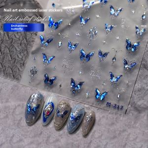 Dreamy Blue Butterfly Nail Art Stickers 3D Relief Star English Decoration Gemstone Blue Nail Patch Tomoni Nailart