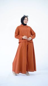 SABRINA FASHION - Lenora Oneset Atasan Kemeja + Celana Kulot Palazzo Arabian Linen Setelan Wanita