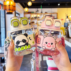 Cốc Nước Hình Gấu Trúc Dung Tích Lớn Cho Bé Gái Đi Học Có Ống Hút Có Thể Cầm Tay Dễ Thương Cốc Đựng Nước Hình Quả Bóng Có Nắp