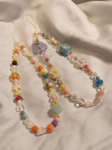 Short Durable Phone Strap Womens Style Camera Mobile Phone Lanyard Nordic Tulip Beads Hand Wrist Chain Compact CCD Accessory