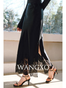 WANGXO | Chân Váy Chất Lượng Cao Có Đính Ren Acetate Bạc Bóng