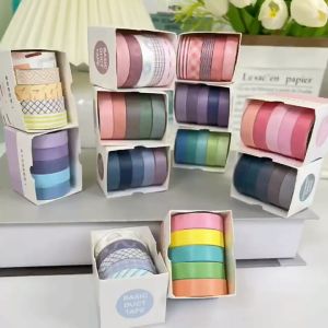 Bestella💗COD Kirim stiker lucu   5Pcs/Set Selotip Warna Solid Kreatif Buku Harian Scrapbooking Diy Dekorasi Washi Tape