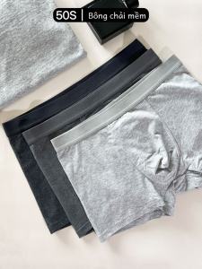 เอวกลางของผู้ชาย ระบายอากาศได้ดี ผ้าฝ้าย กางเกงบ็อกเซอร์รัดรูป กางเกงชั้นในทรงแบนสี่ส่วนดูดซับเหงื่อสบายลายดอกไม้สีเทาคลาสสิก