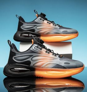 Putian Mens Shoes Rotating Button Sneakers Mens No-Tie Soft Bottom Running Shoes Shock-Absorbing Students No Shoelace Running Shoes