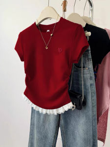 YIFENGXIN | Design Red Lace T Shirt