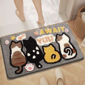 VIKAMA พรมปูพื้นลายแมวน่ารักลายการ์ตูนลายอุ้งเท้าแมวลายดาวดูดซับน้ำพรมกันลื่นตกแต่งบ้าน