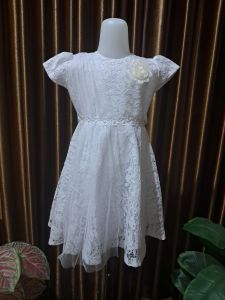 GAUN ANAK WARNA PUTIH BAHAN BROKAT PREMIUM 100% REALPIC VARIASI SLENDANG 3-15 THN