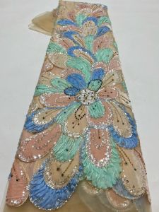 African Beaded Tulle Lace Fabric 2026 High Quality Luxury French Nigerian Sequins Mesh Tulle Lace for Party Dress Sewing