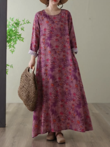 LC2308 Premium Oversized Floral Dress Tipis Motif Bunga Fashion Retro Terbaru