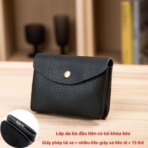 Ví Da Thật Mini Ví Đựng Thẻ Nữ Ví Đựng Chìa Khóa Bằng Da Mềm Ví Đựng Xu Ngắn Khóa Kéo Ví Da Bò Lớp Trên Cùng