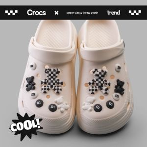 Crocs Hole Shoes Accessories DIY Mens Womens Shoe Buckle Carluo Chi Shoe Ornament Shoe Buckle Accessories Black and White Gingham Violent Bear