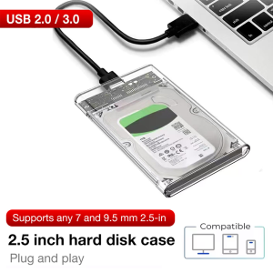 2.5 Inch Transparent Mobile External Hard Drive Case SATA to USB 3.0/Type C Harddisk Boxs External Enclosure 5Gbps Tool-Free
