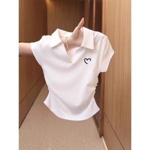 DVDK | Polo Collar Turn Down Sleeve Waist Cinching Slimming T-Shirt