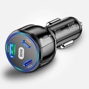 90W USB PD Car Charger 3 พอร์ต USB Type C Fast Charger Quick Charge 3.0 อะแดปเตอร์โทรศัพท์รถยนต์สําหรับ iPhone 15 14 Xiaomi samsung Huawei