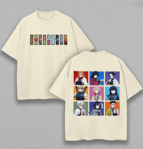 Bandai | Mens T Shirt Mens Sports T Shirt Mens Short Sleeve T Shirt Back Print of Nine Anime Characters Colorful Stripes Chest Logo