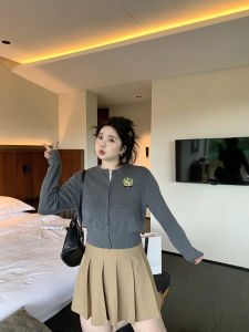 กระโปรงสั้นทรงเอเอวสูงสไตล์อเมริกันย้อนยุค M5T6 ไซส์ใหญ่ กระโปรงทรงเอผ้าโพลีเอสเตอร์ฤดูใบไม้ร่วงปี 2024