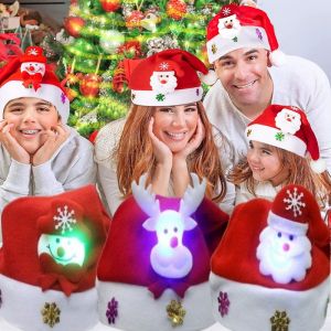 Golden Snowflake Adult children LED Christmas Hat Light Up Hats Santa Snowman Reindeer Gifts Party Xmas New Year Gift