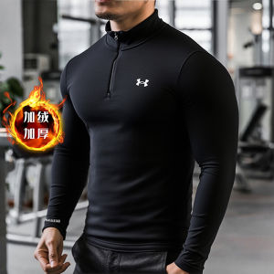 Mens Fleece Lined Long Sleeve T-Shirt UA Base 4.0 Half Zip Warmth Sport Top Casual Style round Neck Brand LOGO Breathable