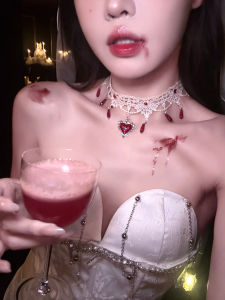 Dark Gothic Style Heart Cross Necklace Lace Collar for Halloween Cosplay Ghost Bride Theme Fashion Jewelry Accessory