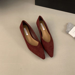 Pháp Trang Phục Buổi Tối Giày Đi Làm Bề Mặt Nhung Trơn Có Đầu Sắc Bén Làn Gió Thoải Mái Gót Khối Nữ Giày Thời Trang Sành Điệu Mùa Xuân Mùa Thu