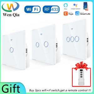 WenQia WiFi RF สวิทช์ผนัง Tuya สมาร์ทสวิตช์ไฟ2แก๊งสัมผัสแผงกระจก Timing โมดูลไร้สายควบคุมระยะไกลทำงานร่วมกับ Tuya/alexa/tmall Genius/ยามาฮ่า110โวลต์220โวลต์240โวลต์