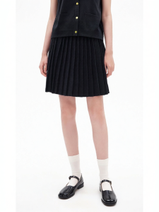 Flax Blend Pleated Skirt with Elastic Waistband