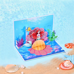 การ์ดอวยพร3D ทรงนางเงือกน้อยพร้อมซองการ์ดป็อปอัพประดับมุกสวยงามของขวัญแบบทำมือของขวัญแฮนด์เมดสร้างสรรค์