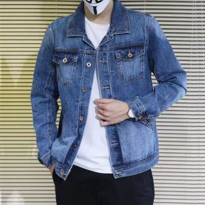 Trendy Retro Classy Denim Outwear Male Trendy Silm Jacket Spring and Autumn Youth Raccoon Long Sleeves Denim Wear