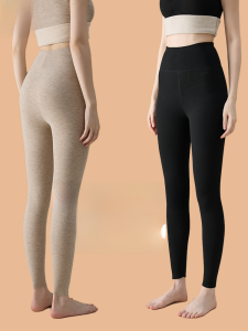 MiiOW | High Waist Fleece Lined Wool Silk Cotton Trousers Autumn Leggings Women Spring Autumn Winter Style Warmth Comfortable Base Layer