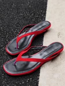 Leather Square Toe Toe-ring Sandals Wedges Women Fashion
