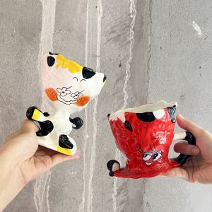 Wakoyi Artist Original Ceramic Mugs Coffee Cups Valentines Day Gift Cute Cartoon Pattern Handmade Tea Dining Utensils