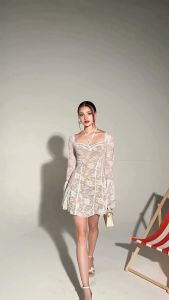 เดรสลูกไม้สีขาว ทรงสวย มีซับสีเนื้อ ใส่แล้วหุ่นดี มากค่า ได้หลายโอกาส เดรส CL804