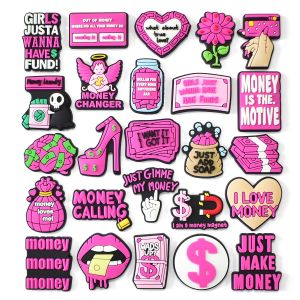 Mesuca | 25pcs Pink I Iove Money Shoe Charms for Women Girls Shoes Decoration Accessories For Clog Sandal Wristband Bag Holiday Gifts