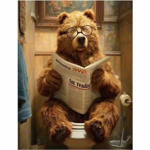 40x50cm Paint By Numbers Handpainted Canvas Painting Bear Reading Newspaper Painting By Numbers for Adults Home Decor
