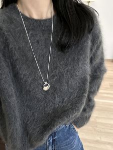 Fashionable Heavy Metal Sweater Chain Necklace Womens Luxury Dainty Clavicle Chain Versatile Trendy Silver Color Jewelry