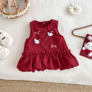 Princess Style Baby Girl Dress Set Red Ceremony Skirt Cotton Blend Fabric Winter Thickened Warm Bunting Skirt for New Year